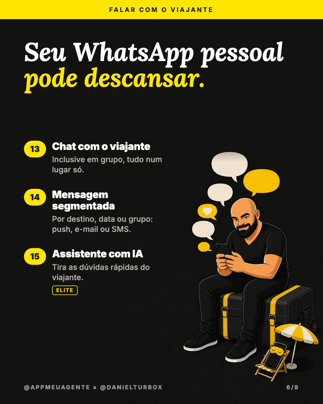 Card do carrossel: o painel de gestão veio junto, com embarques no radar, tarefas e check-list e clima no roteiro