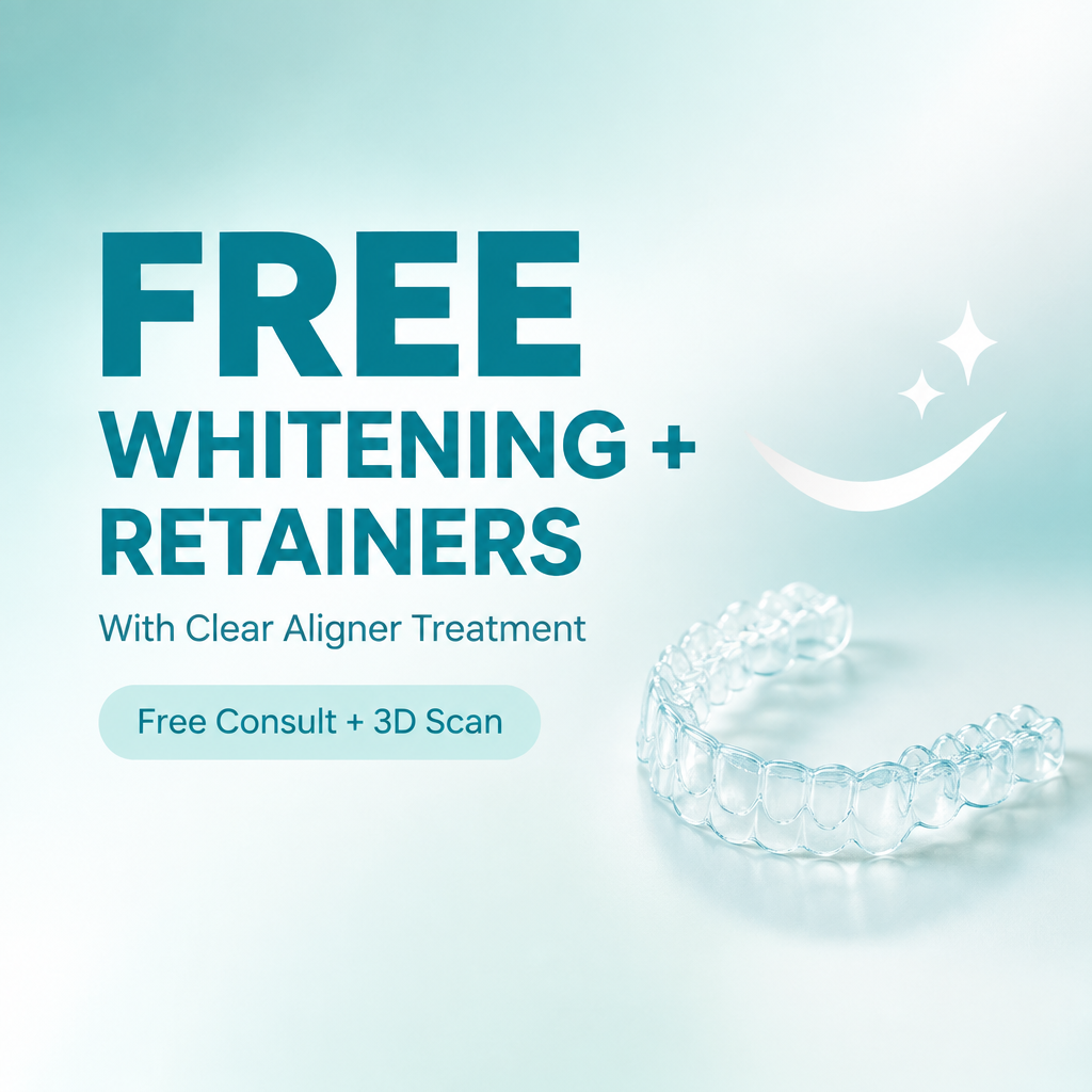 Free whitening and retainers with clear aligner treatment
